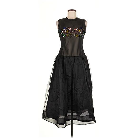 NWT Cynthia Rowley Express Yourself Organza Black Gems Black Midi Dress Silk 8 - Picture 3 of 6